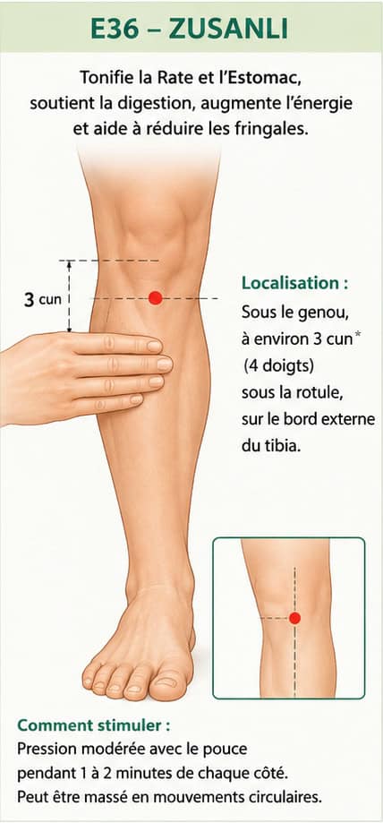 E36 – Zusanli : tonifier l’énergie digestive
